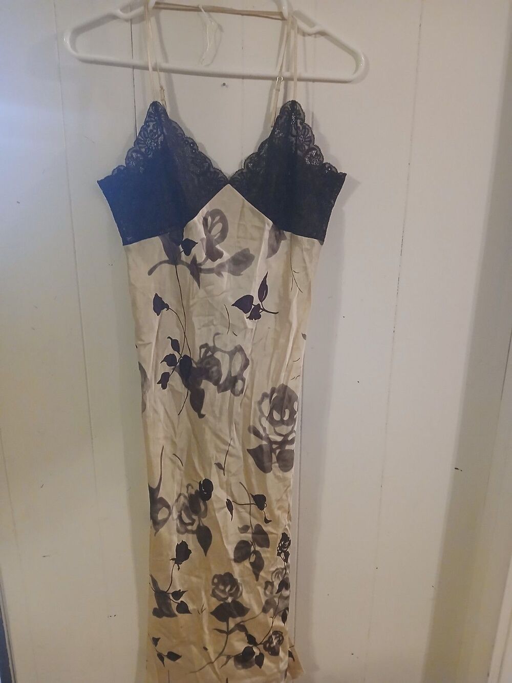 Cerie Long Floral  Nightgown 100% Silk Vintage Sexy Hollywood Glam Size Medium